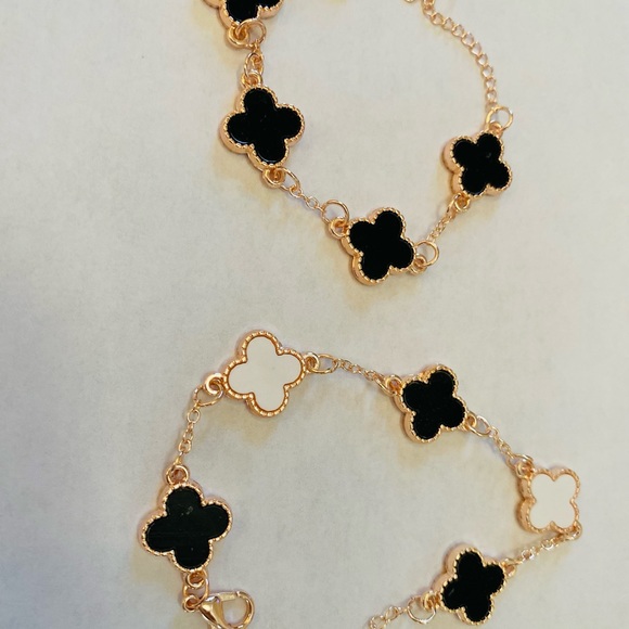 Rose gold plated silver four leaf clover bracelets. Set of 2 - Picture 2 of 6